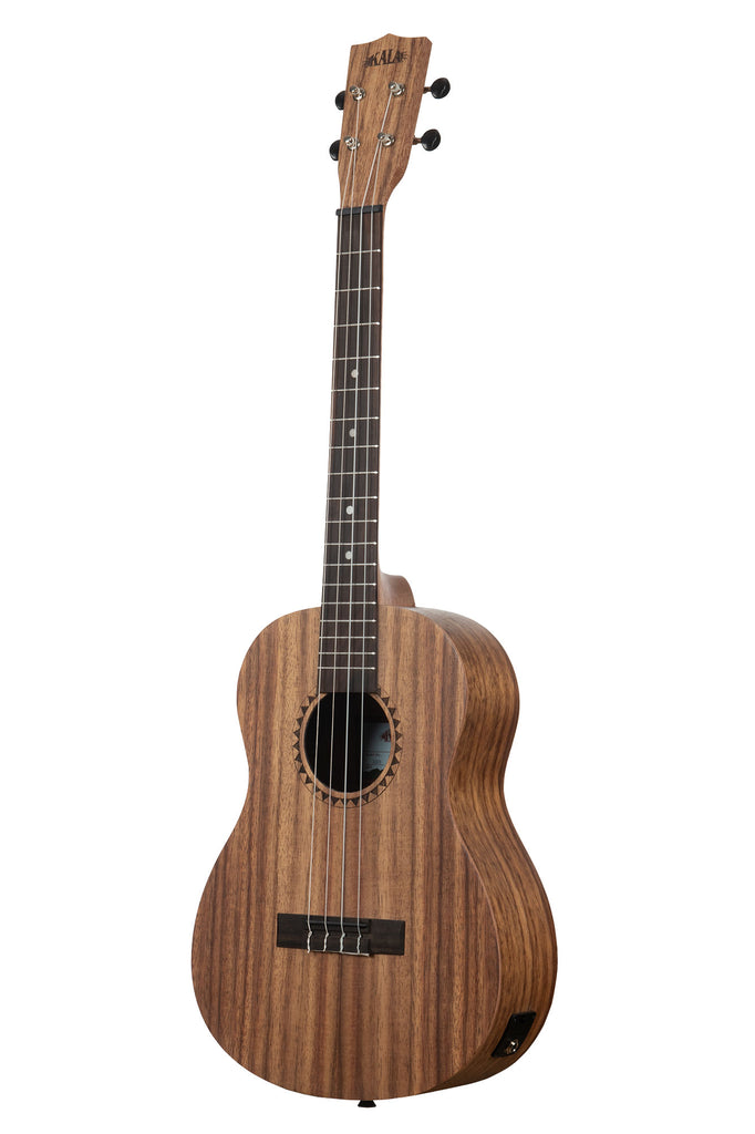 A Teak Baritone Ukulele w/ EQ shown at a left angle