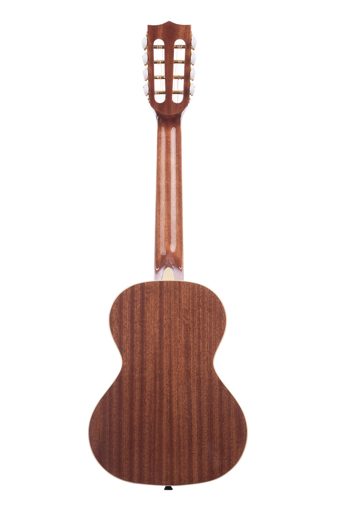 A Gloss Mahogany 8-String Tenor Ukulele shown at a back angle