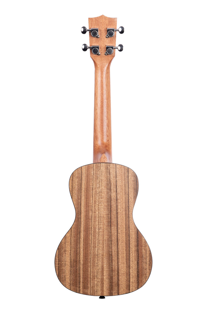 A Left-Handed Pacific Walnut Concert Ukulele shown at a back angle
