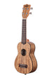 A Pacific Walnut Soprano Ukulele shown at a left angle