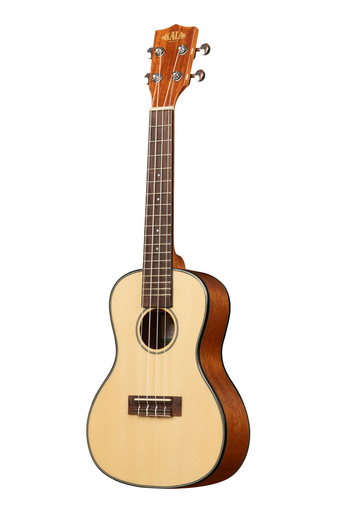 A Solid Spruce Top Mahogany Concert Ukulele shown at a left angle