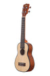 A Solid Spruce Top Mahogany Long Neck Soprano Ukulele shown at a left angle