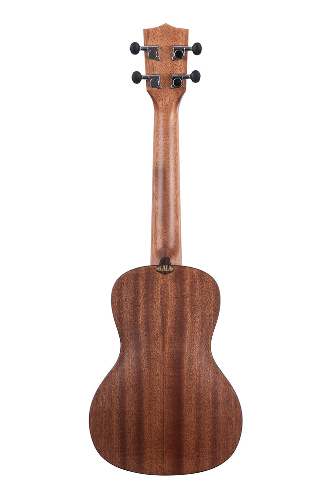 A Solid Spruce Top Mahogany Travel Concert Ukulele shown at a back angle