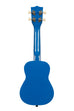 A Blue Ink Ukadelic Soprano Ukulele shown at a back angle